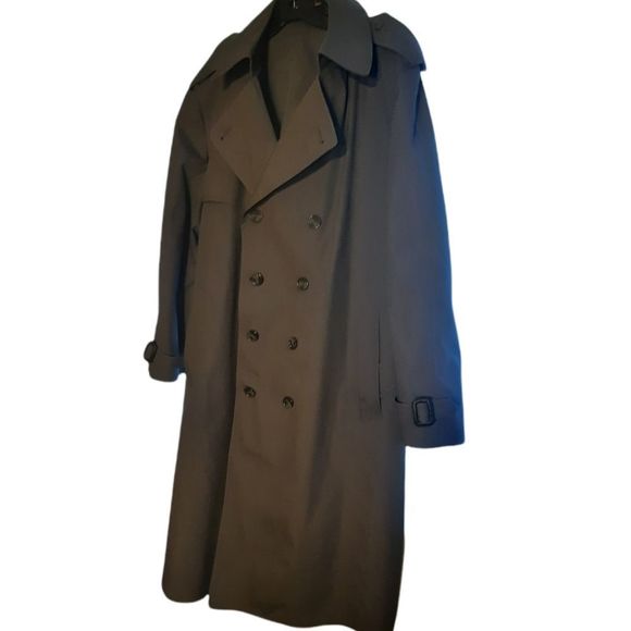 London Fog Mens Trench coat,  Size 46 regular Long Gray - Picture 2 of 15
